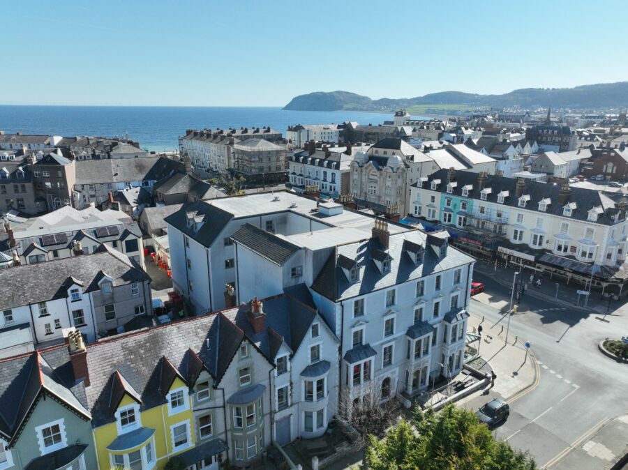 aerial image of the coastline taken in llandudno