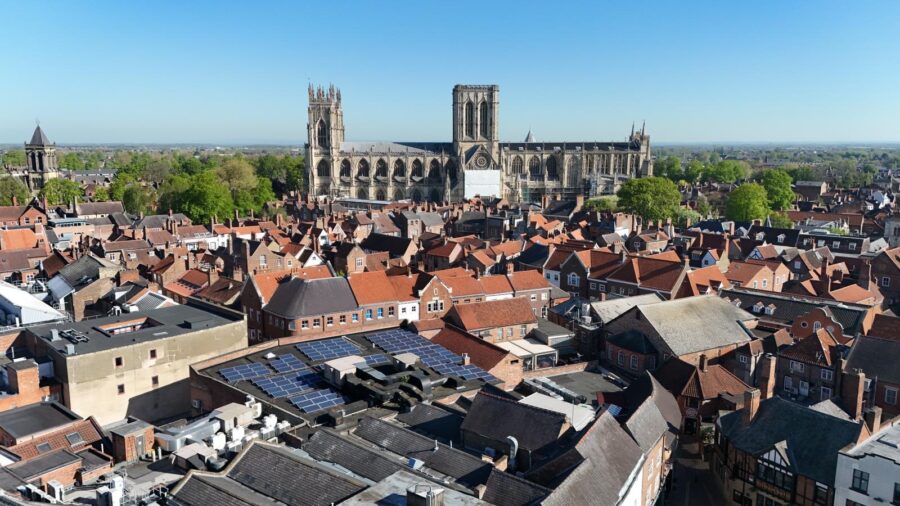 Image of York skyline with York Minister in the background, taken by a Drone.